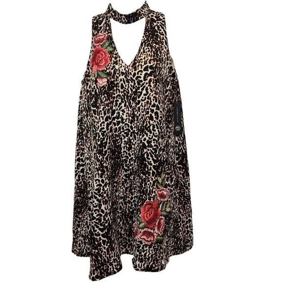 As U Wish Size Medium Clementine Halter Neck Mini Dress Floral Rose Applique Ani - Picture 1 of 7